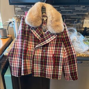 Plaid peacoat with Faux Fur Collar